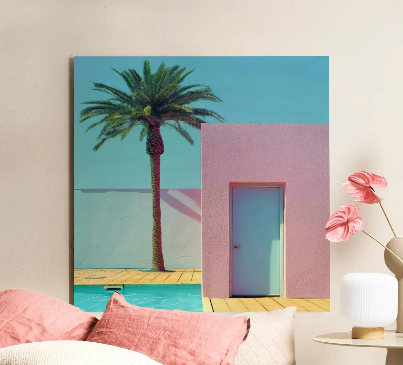 Pink House With Palm Tree alluminio dibond da Leonard Barreiro
