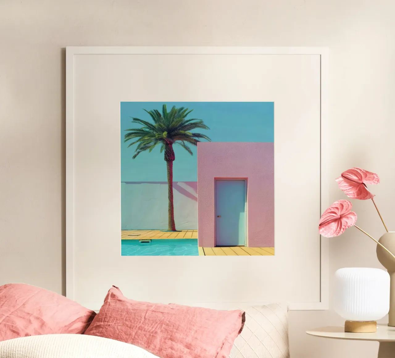 Pink House With Palm Tree carta hahnemühle da Leonard Barreiro