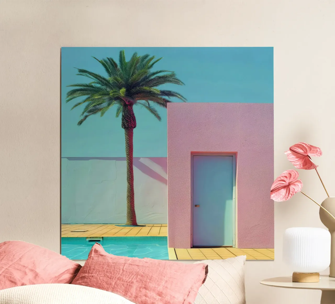 Pink House With Palm Tree carta hahnemühle da Leonard Barreiro