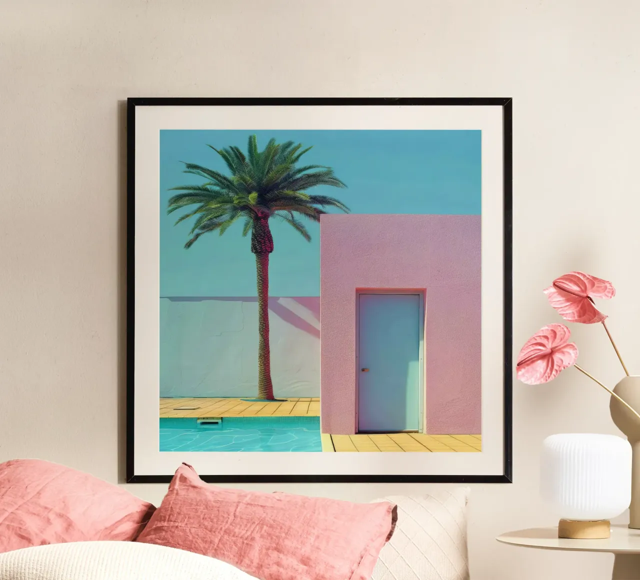 Pink House With Palm Tree carta hahnemühle da Leonard Barreiro