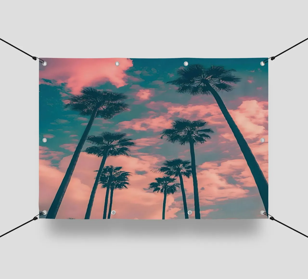 Pink Sky With Palm Trees telo in pvc da Leonard Barreiro