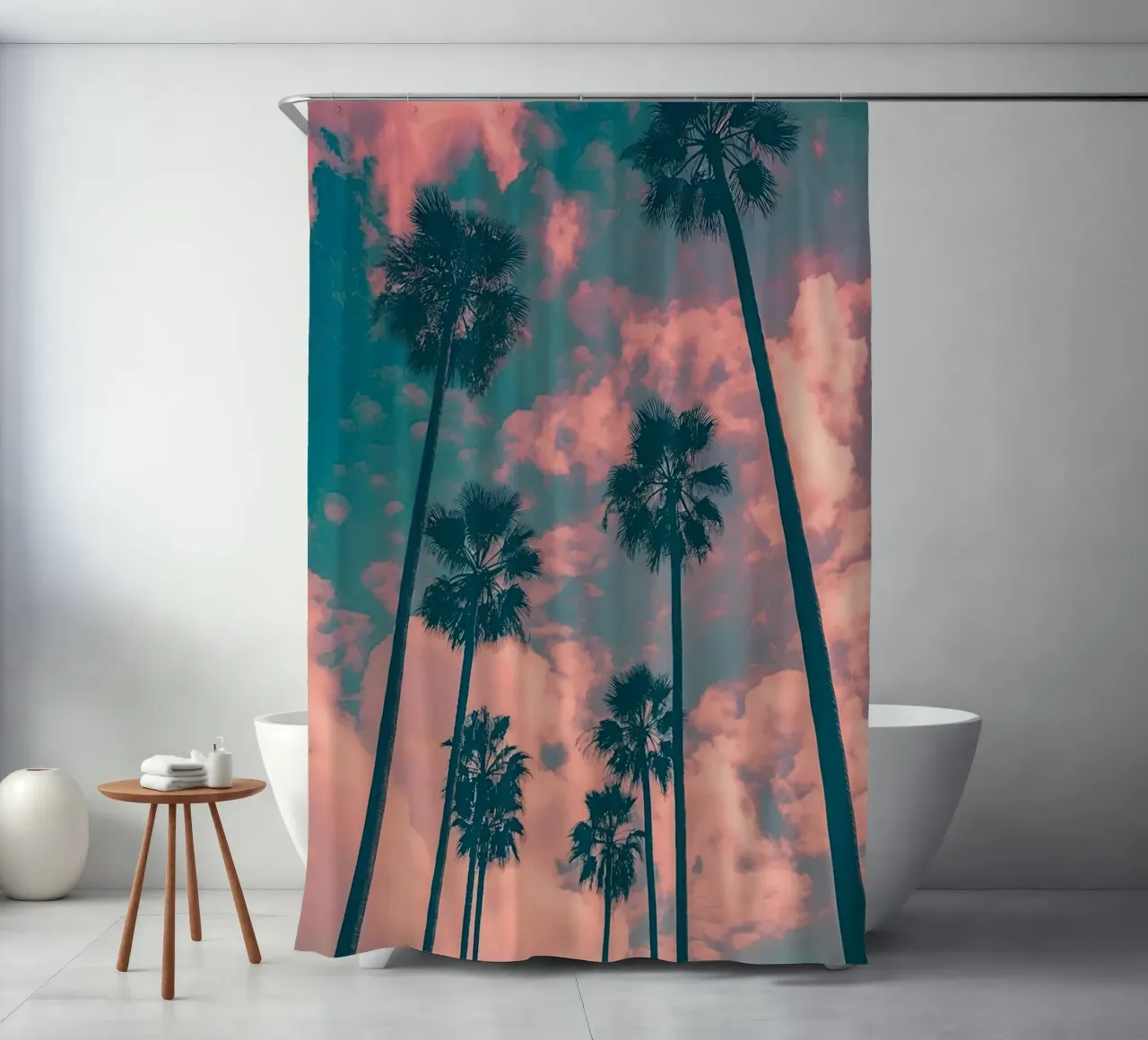 Pink Sky With Palm Trees tenda da doccia da Leonard Barreiro