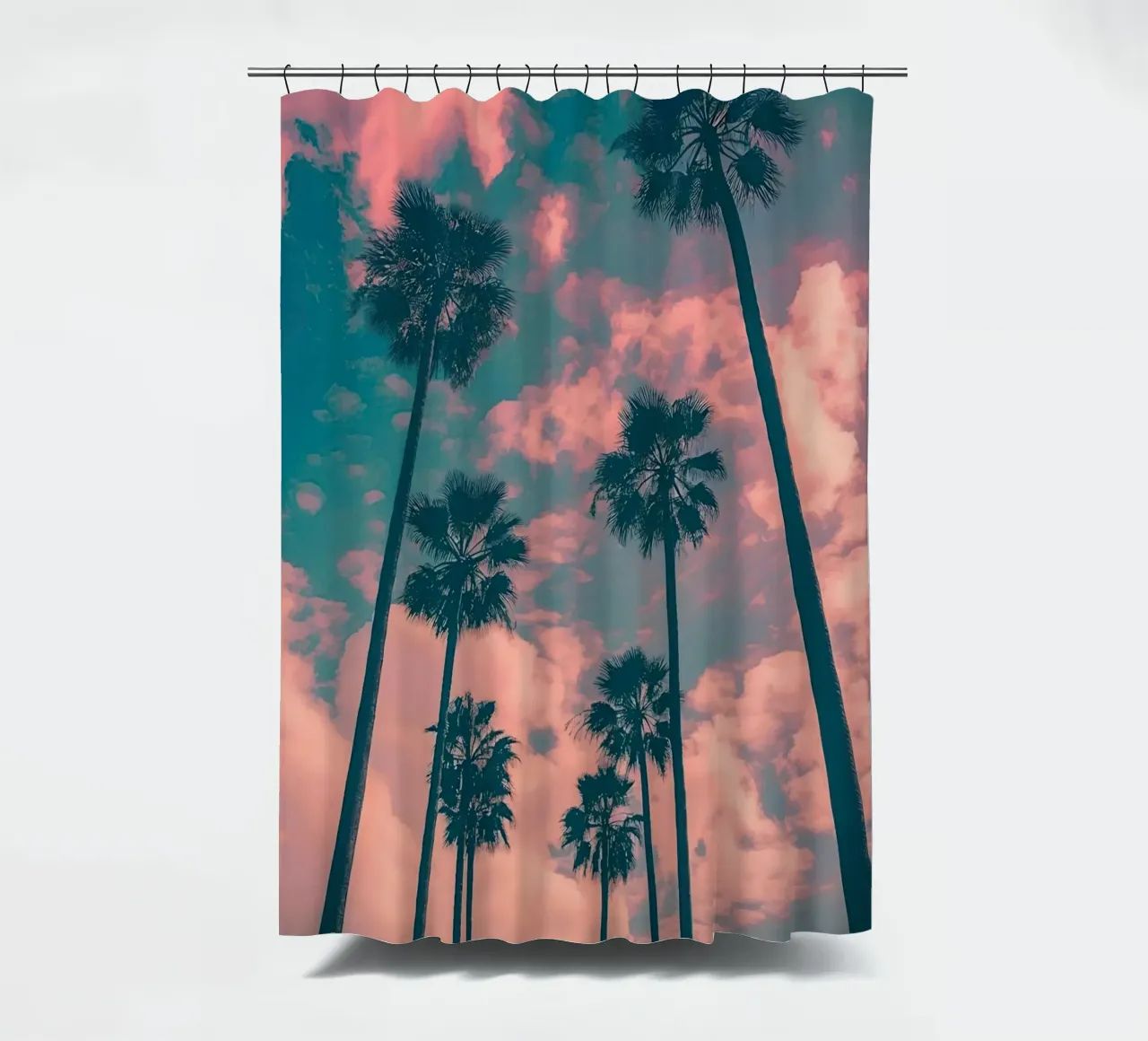 Pink Sky With Palm Trees tenda da doccia da Leonard Barreiro