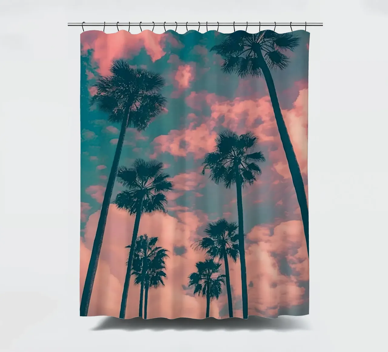 Pink Sky With Palm Trees tenda da doccia da Leonard Barreiro