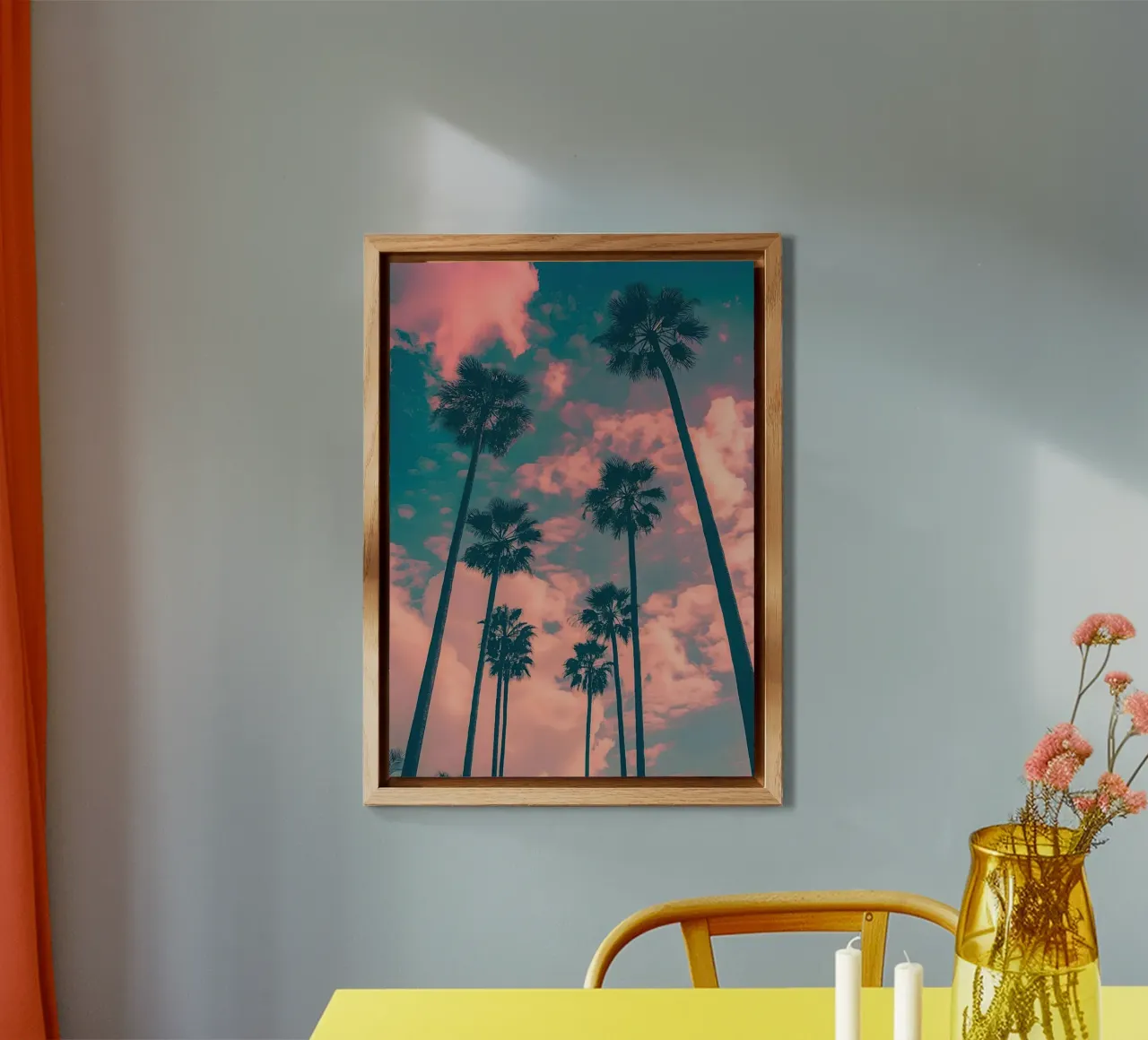 Pink Sky With Palm Trees alluminio dibond da Leonard Barreiro