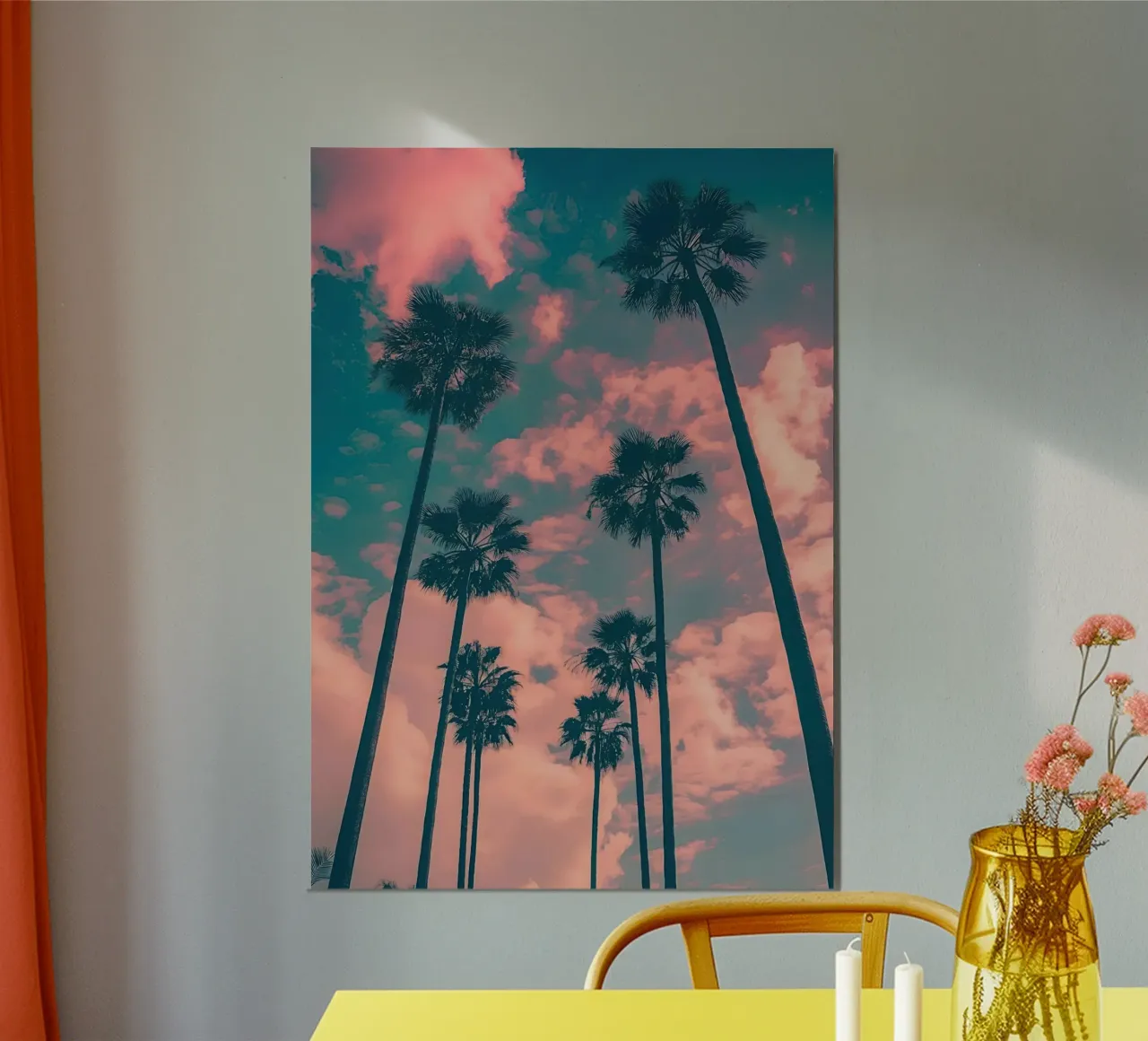 Pink Sky With Palm Trees alluminio dibond da Leonard Barreiro