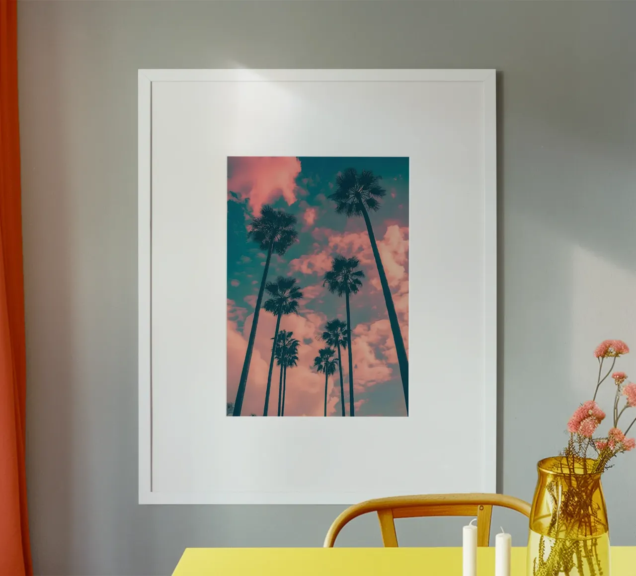 Pink Sky With Palm Trees carta hahnemühle da Leonard Barreiro