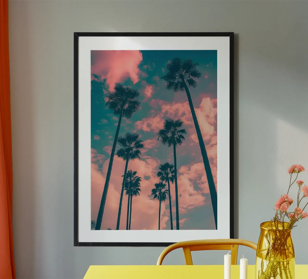 Pink Sky With Palm Trees carta hahnemühle da Leonard Barreiro