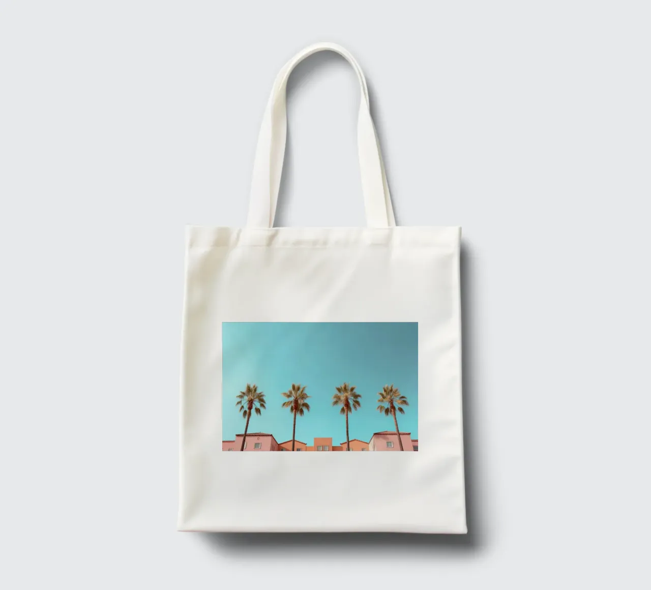 Row Of Pastel Color Houses And Palm Tree On The Beach Summer borsa in juta da Leonard Barreiro