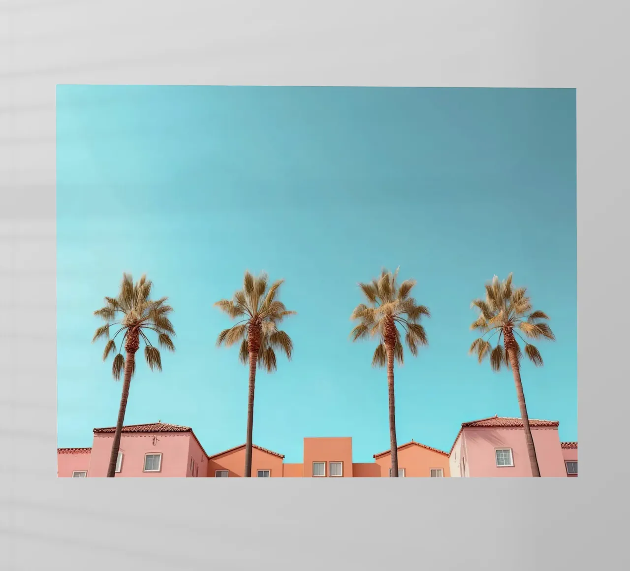 Row Of Pastel Color Houses And Palm Tree On The Beach Summer pellicola backlit da Leonard Barreiro