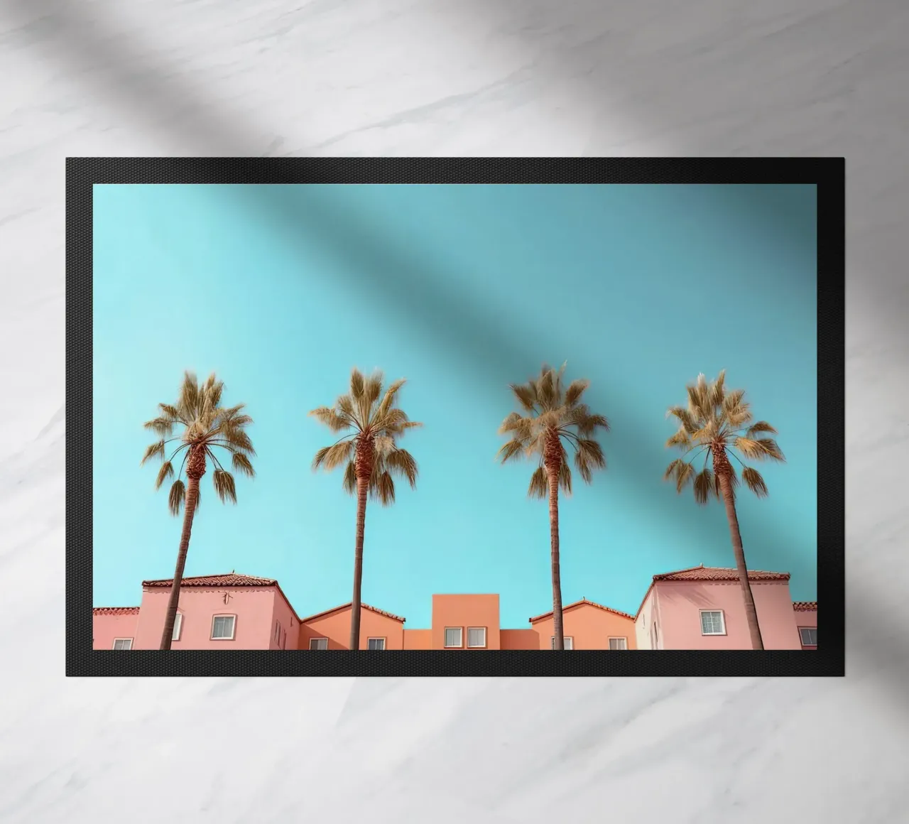 Row Of Pastel Color Houses And Palm Tree On The Beach Summer zerbino da Leonard Barreiro