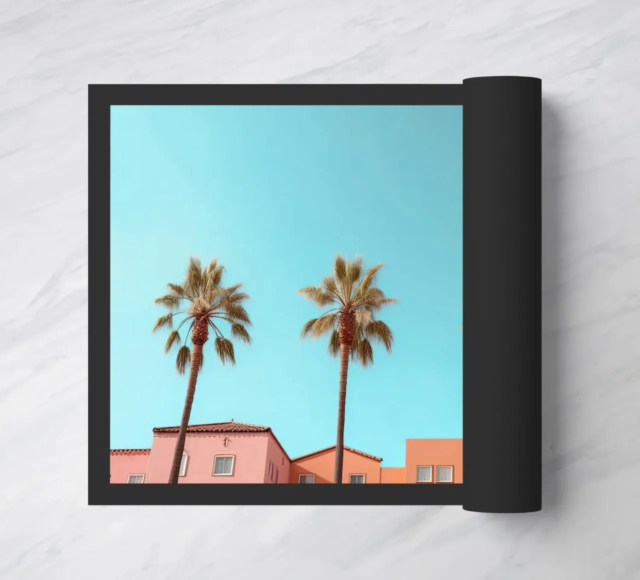 Row Of Pastel Color Houses And Palm Tree On The Beach Summer zerbino da Leonard Barreiro