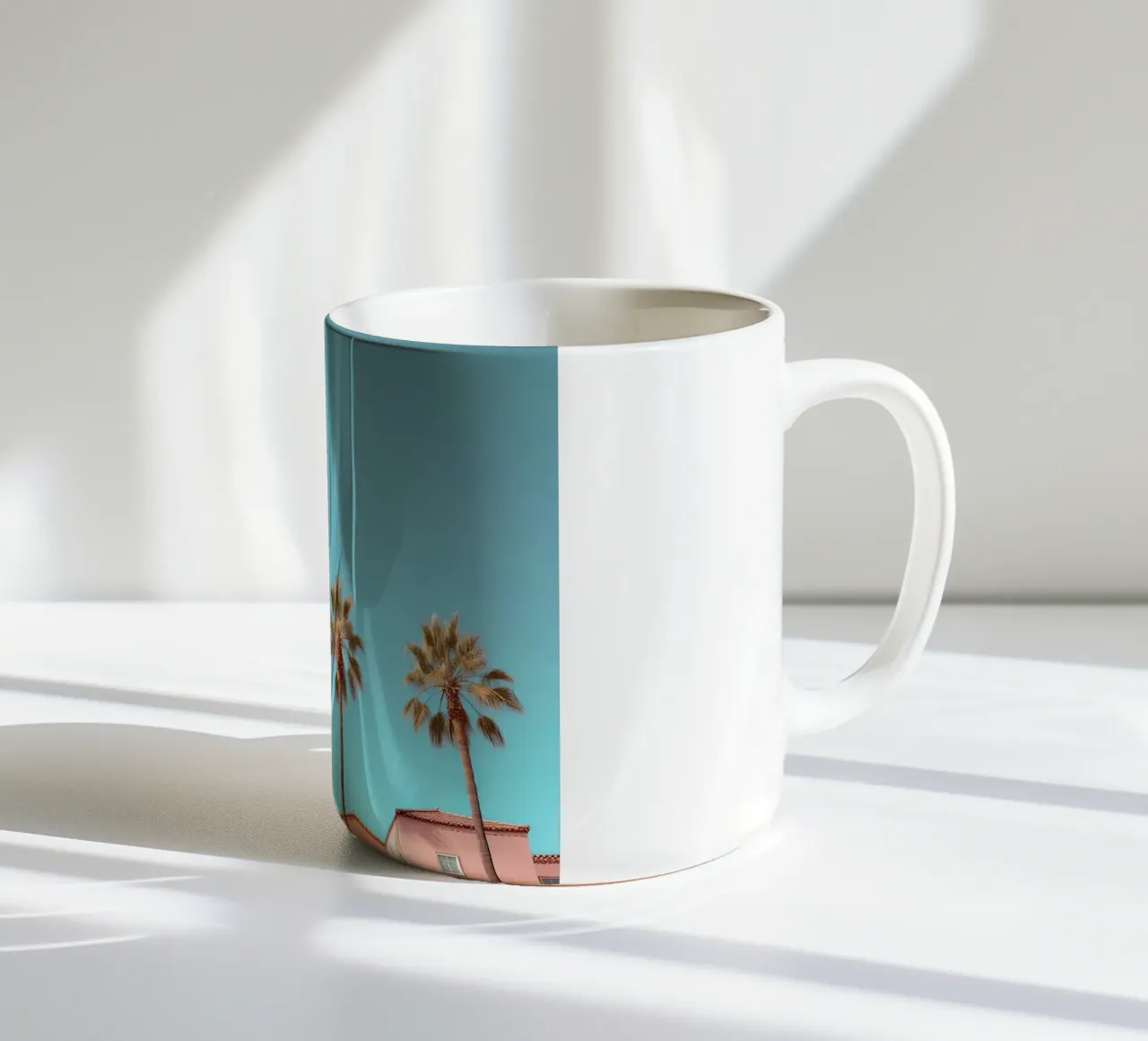 Row Of Pastel Color Houses And Palm Tree On The Beach Summer tazza in ceramica da Leonard Barreiro