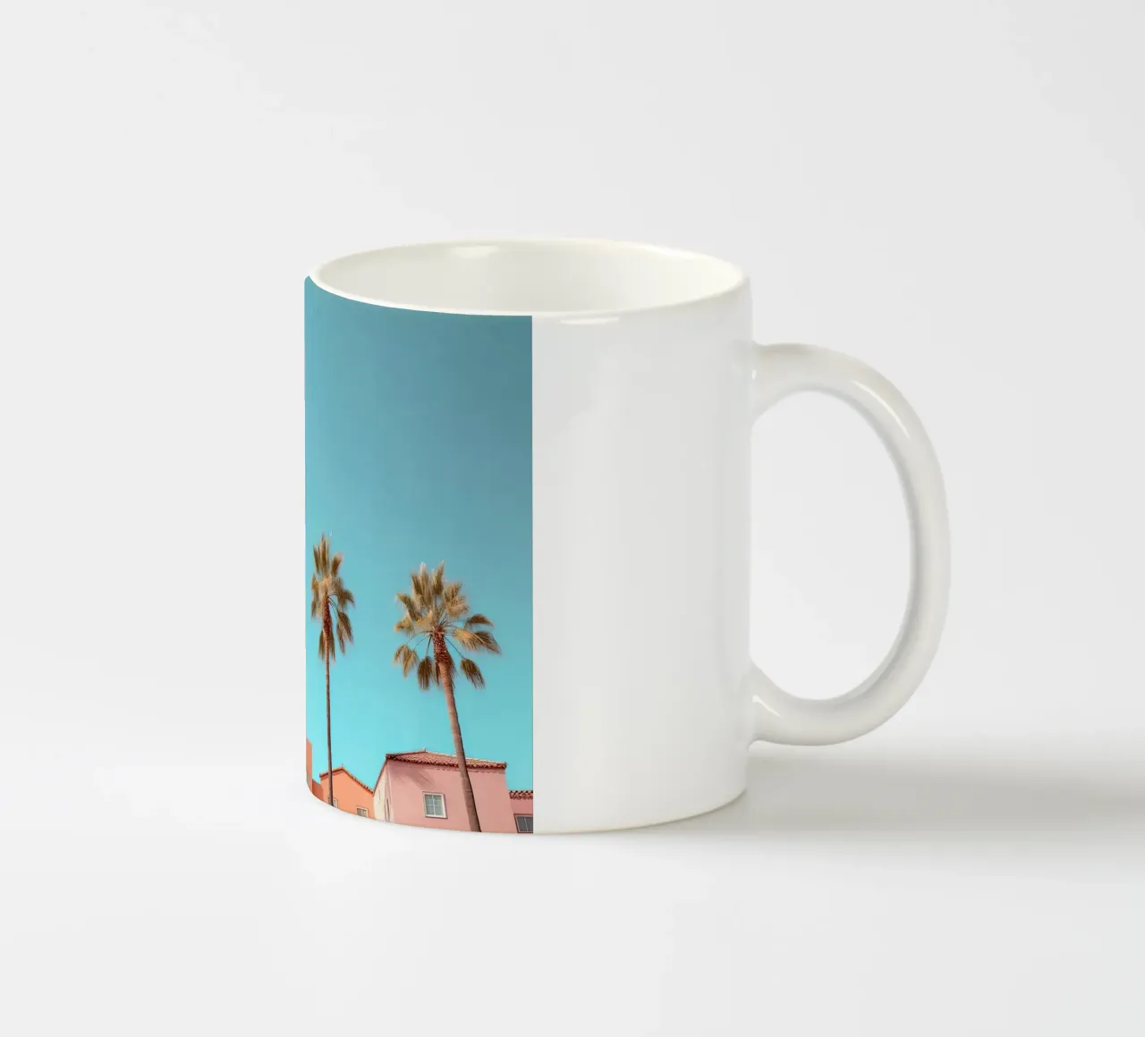 Row Of Pastel Color Houses And Palm Tree On The Beach Summer tazza in ceramica da Leonard Barreiro
