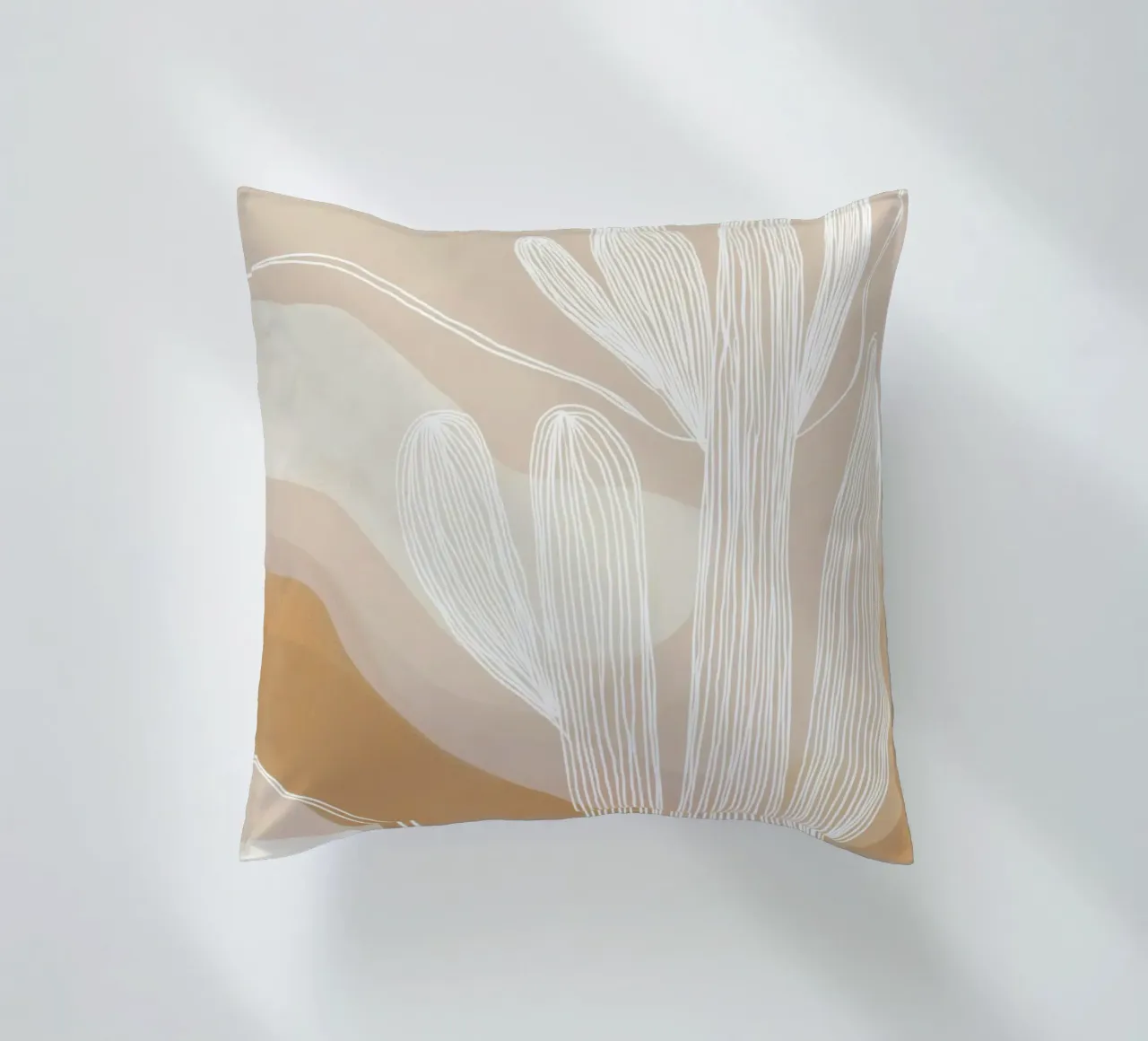 Giardino di cactus Boho | Lineart in marrone e beige cuscino da Autofocus