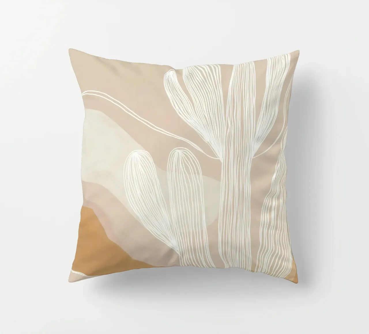 Giardino di cactus Boho | Lineart in marrone e beige cuscino da Autofocus