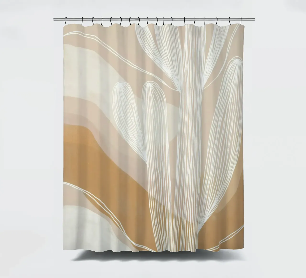 Boho cactustuin | Lineart in bruin en beige douchegordijn van Autofocus