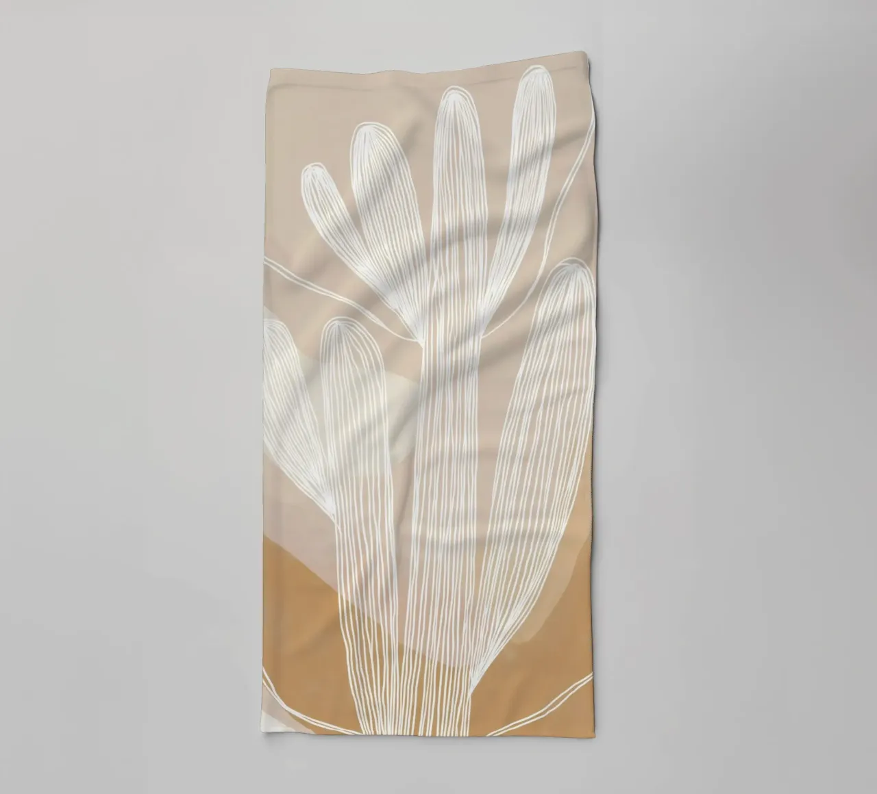 Boho cactustuin | Lineart in bruin en beige badhanddoek van Autofocus