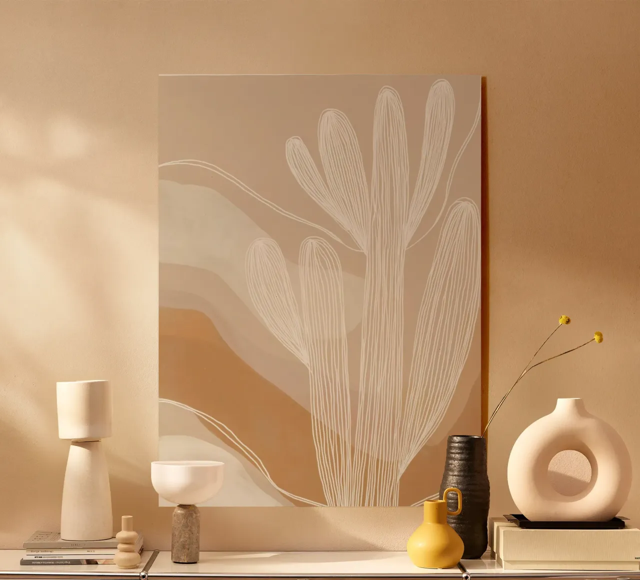 Giardino di cactus Boho | Lineart in marrone e beige plexiglass da Autofocus