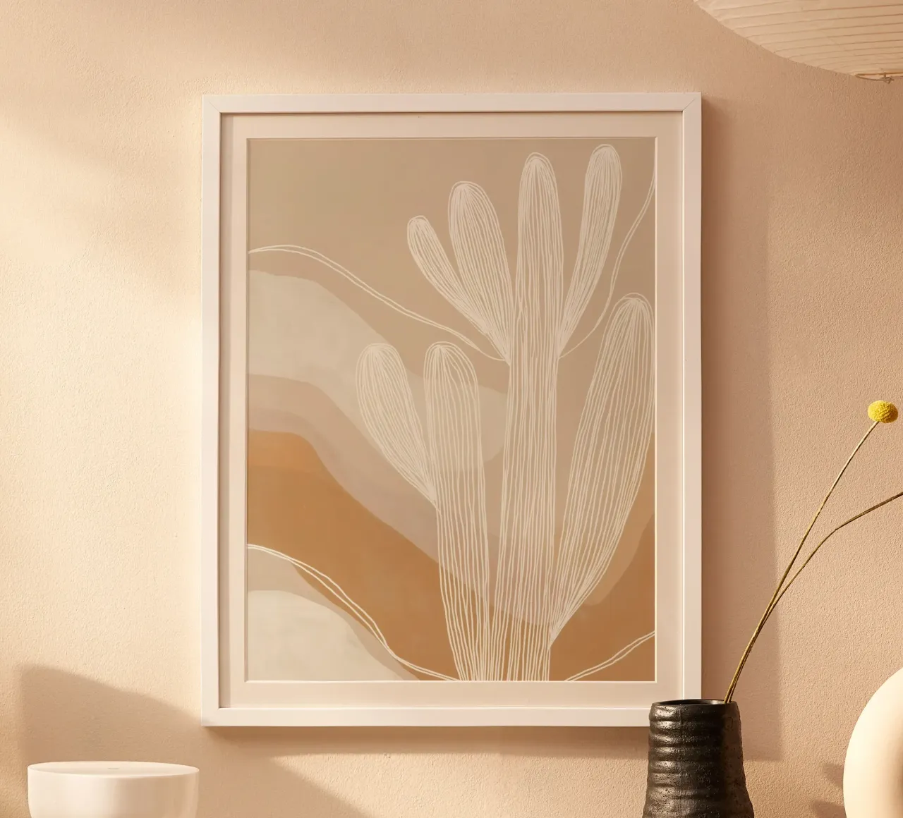Giardino di cactus Boho | Lineart in marrone e beige carta hahnemühle da Autofocus