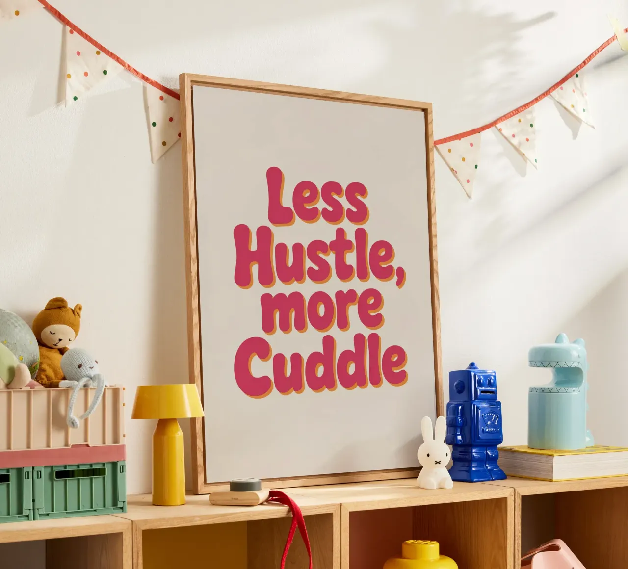Poster "Less Hustle, More Cuddle" - Tipografia retrò e accogliente plexiglass da logic