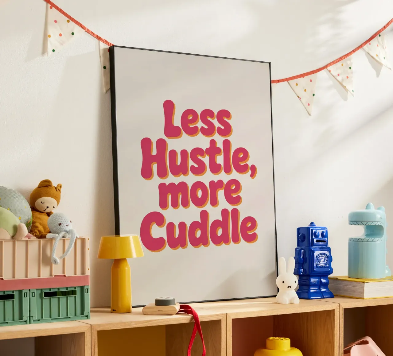 Poster "Less Hustle, More Cuddle" - Tipografia retrò e accogliente alluminio dibond da logic