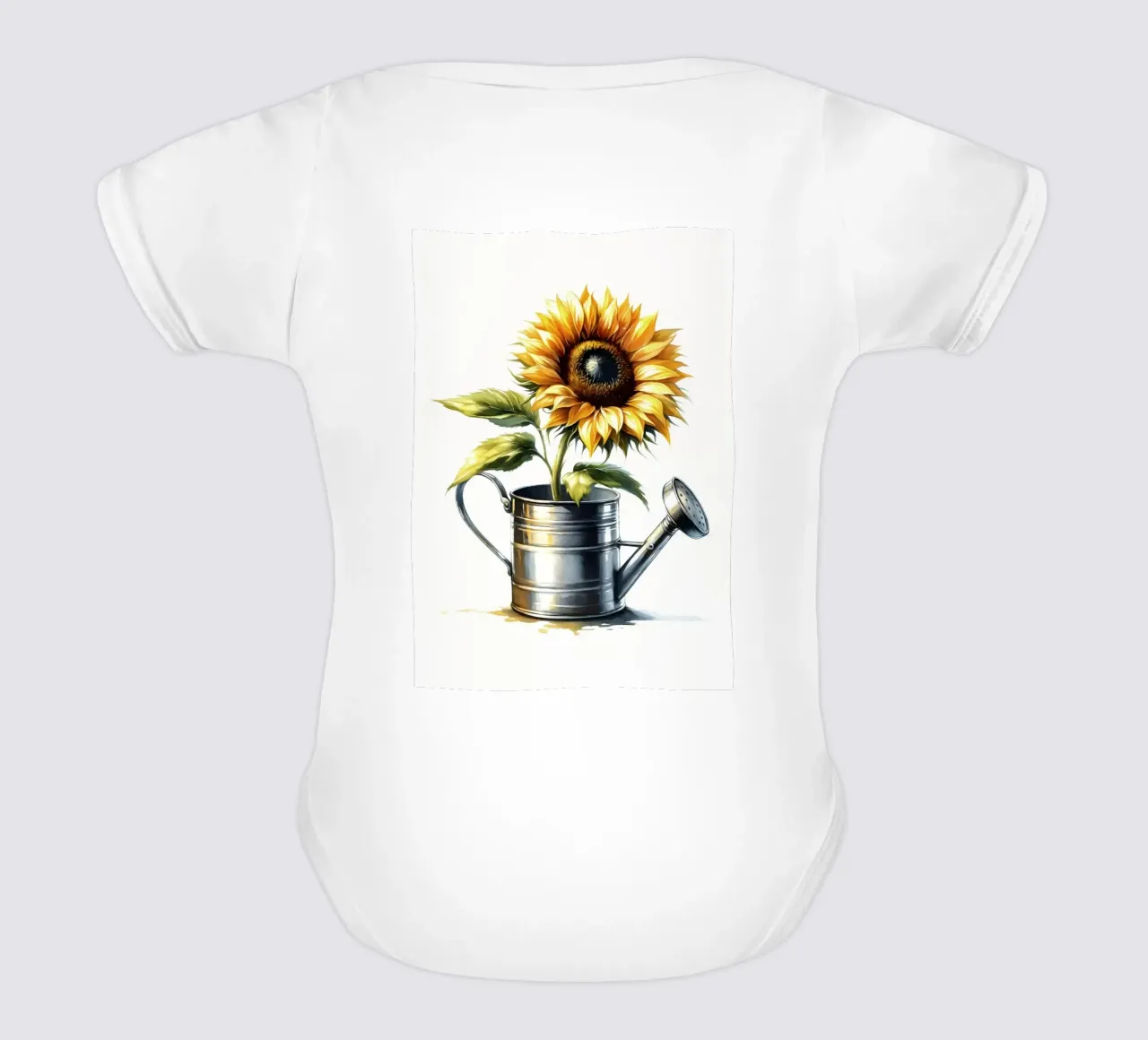 Un singolo girasole giallo in un annaffiatoio di metallo rustico body neonato maniche corte da Bloom And Brush