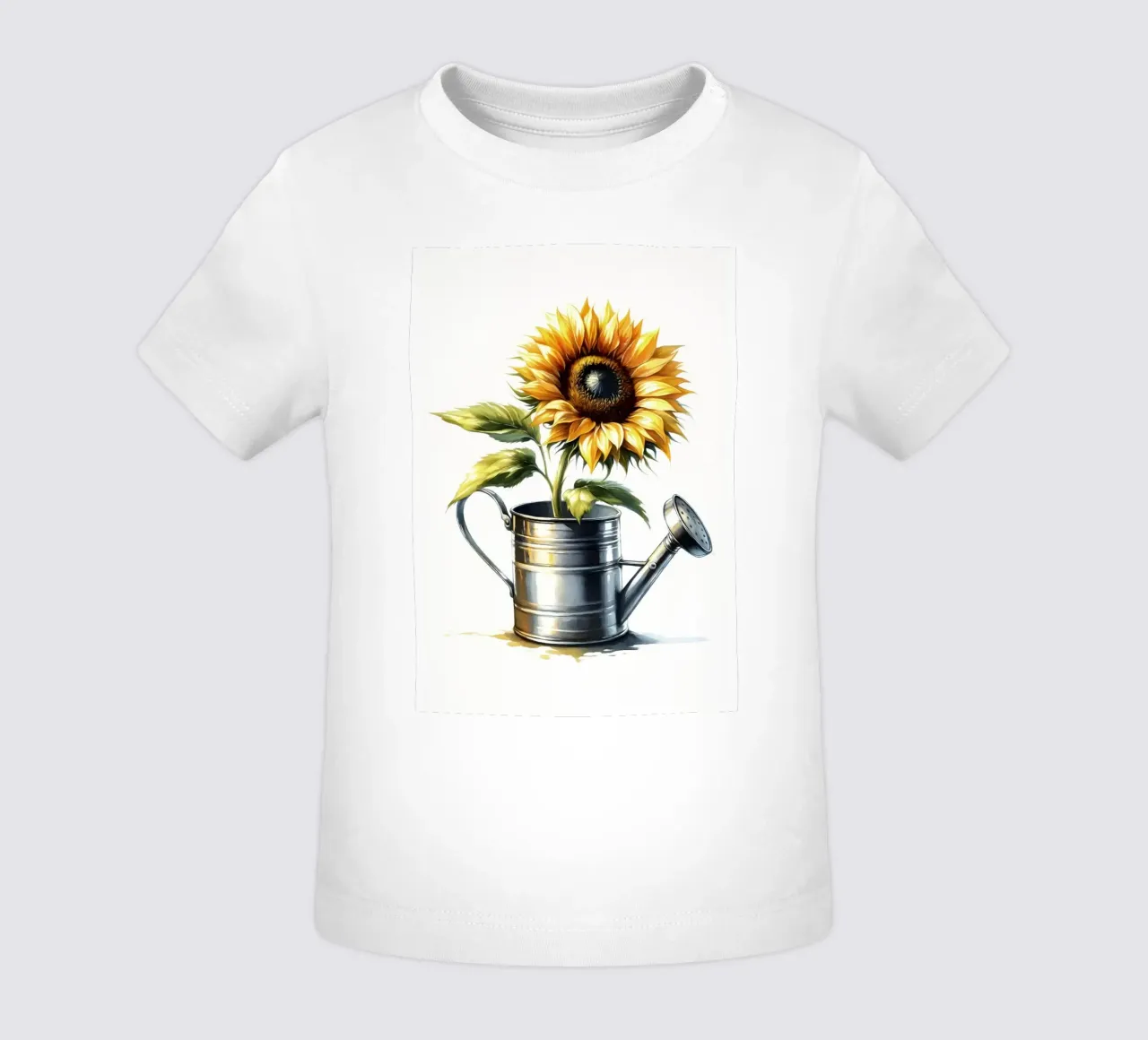 Un singolo girasole giallo in un annaffiatoio di metallo rustico maglietta neonato da Bloom And Brush