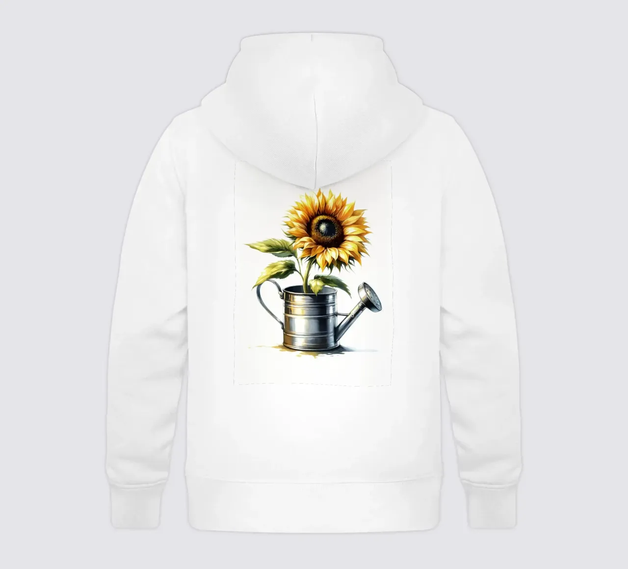 Un singolo girasole giallo in un annaffiatoio di metallo rustico felpa bambino con cappuccio da Bloom And Brush