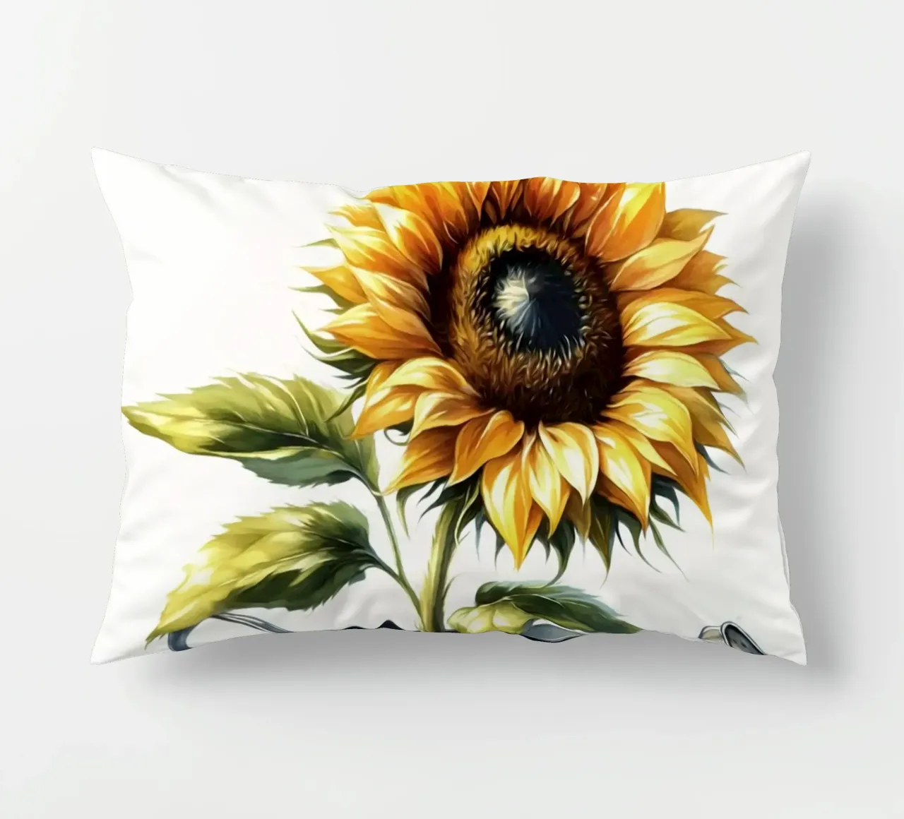 Un singolo girasole giallo in un annaffiatoio di metallo rustico cuscino da Bloom And Brush