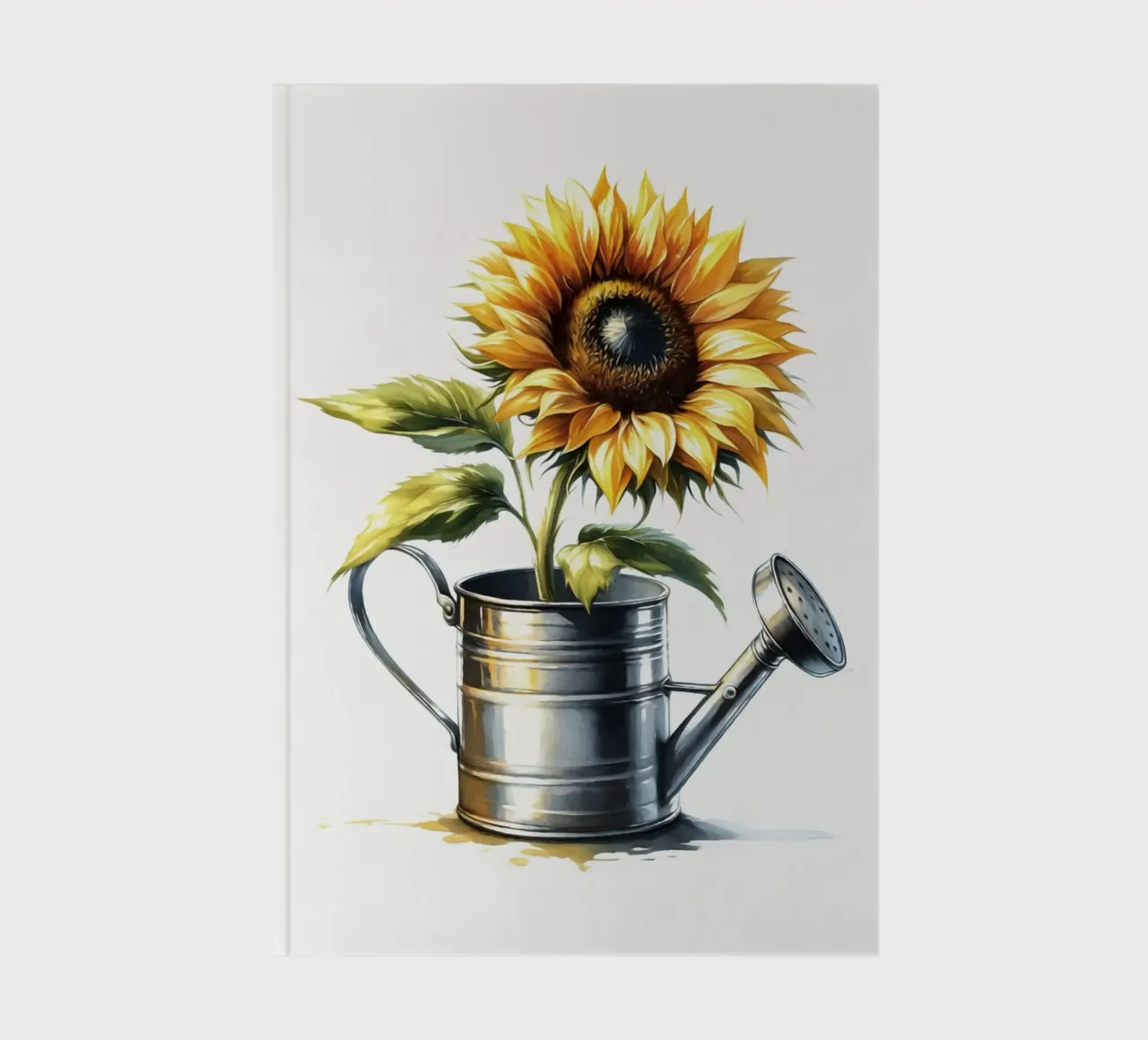 Un seul tournesol jaune dans un arrosoir rustique en métal carnet de notes de Bloom And Brush