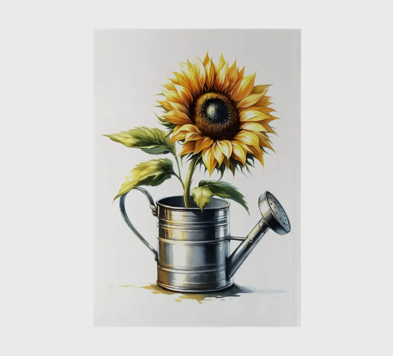 Un seul tournesol jaune dans un arrosoir rustique en métal carnet de notes de Bloom And Brush