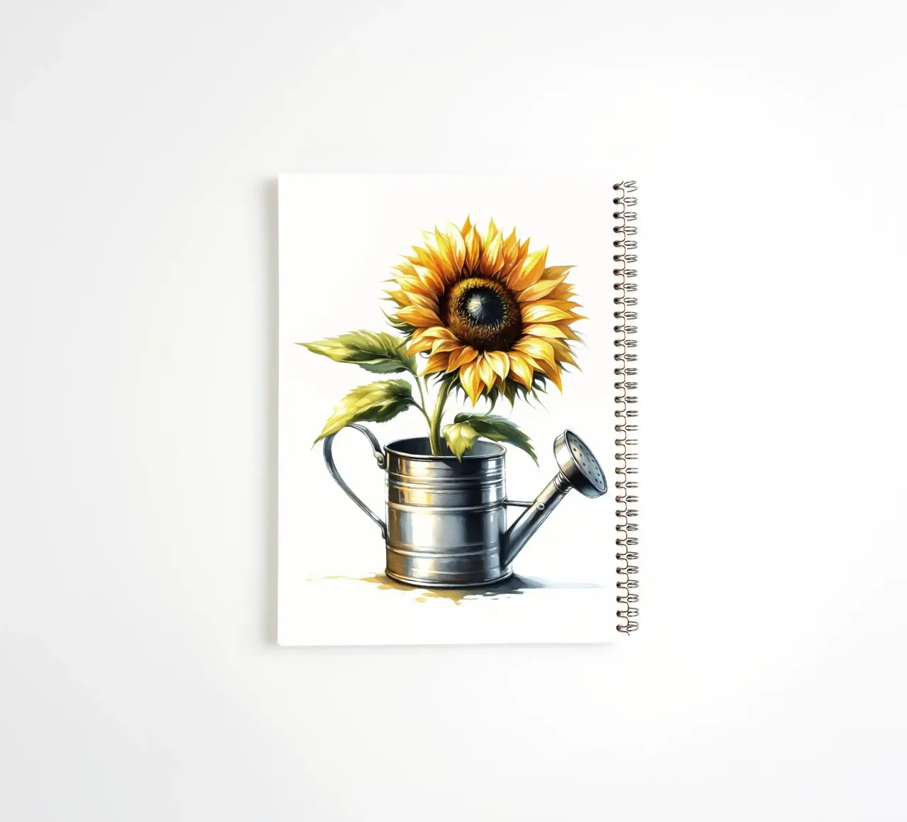 Un seul tournesol jaune dans un arrosoir rustique en métal carnet à spirale de Bloom And Brush