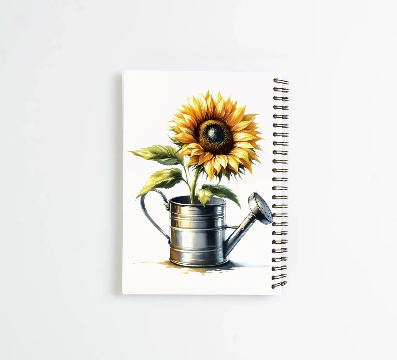 Un seul tournesol jaune dans un arrosoir rustique en métal carnet à spirale de Bloom And Brush