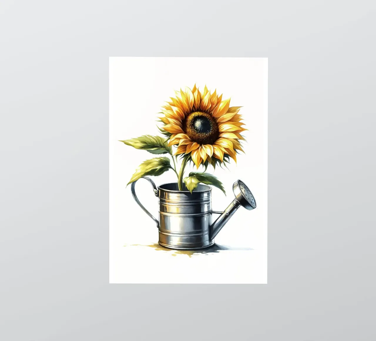 Un seul tournesol jaune dans un arrosoir rustique en métal autocollant de Bloom And Brush