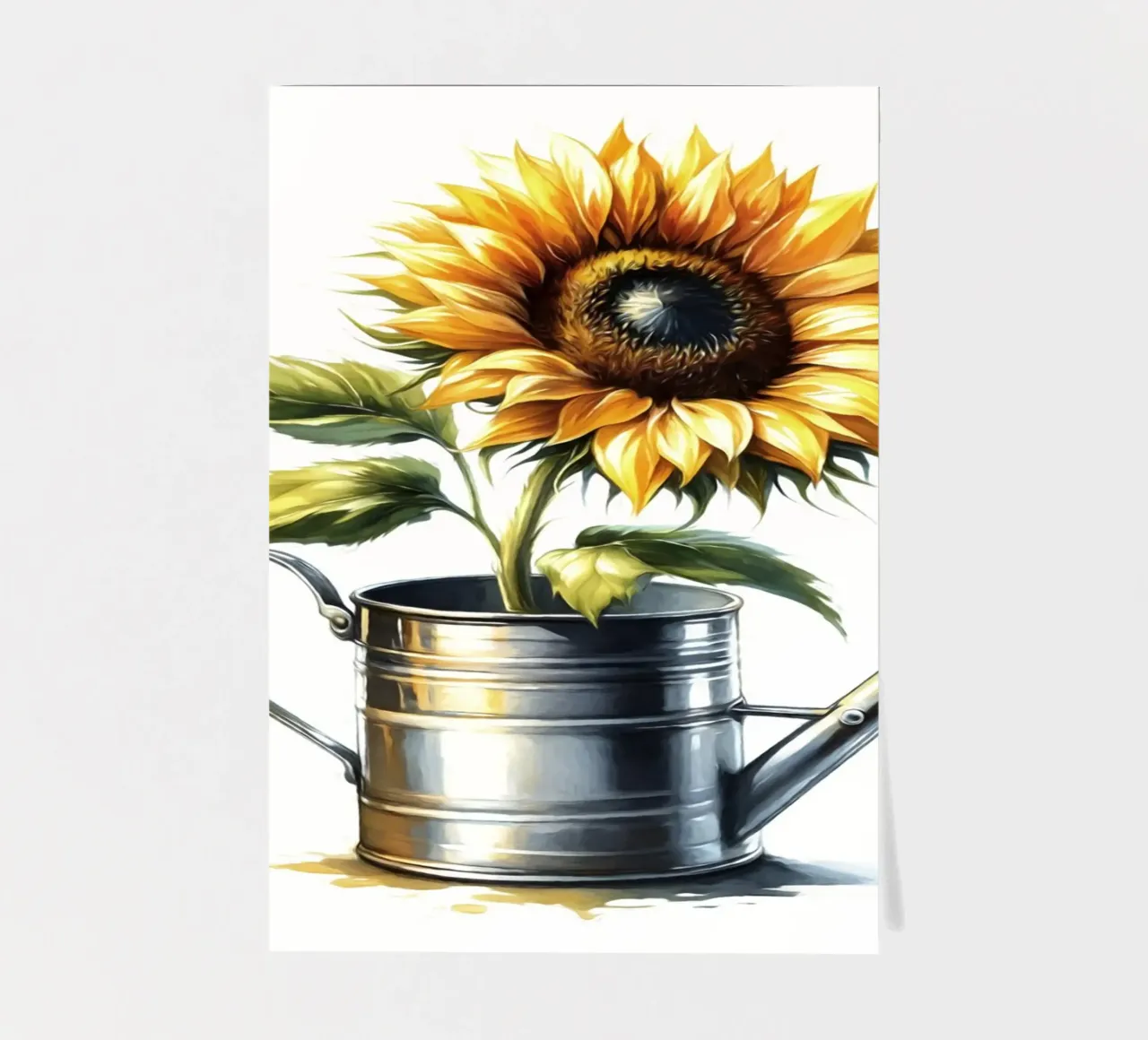 Un seul tournesol jaune dans un arrosoir rustique en métal planche autocollant de Bloom And Brush
