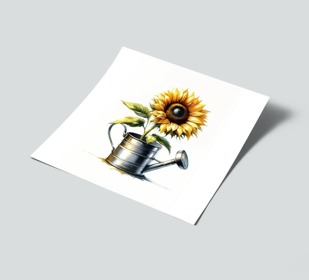 Un seul tournesol jaune dans un arrosoir rustique en métal planche autocollant de Bloom And Brush