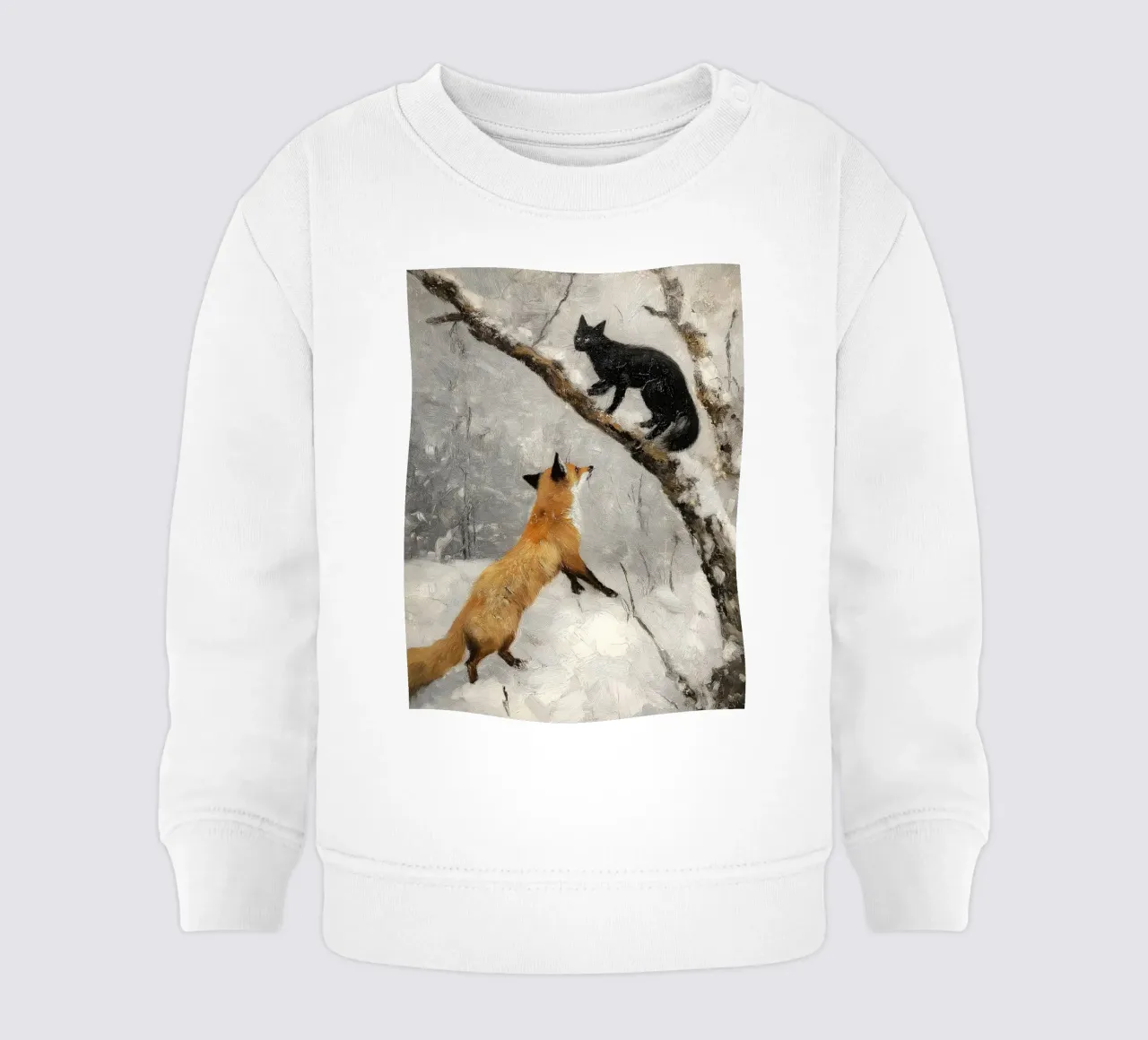 Volpe rossa e gatto nero nella foresta invernale innevata felpa neonato da Cozy Vibes