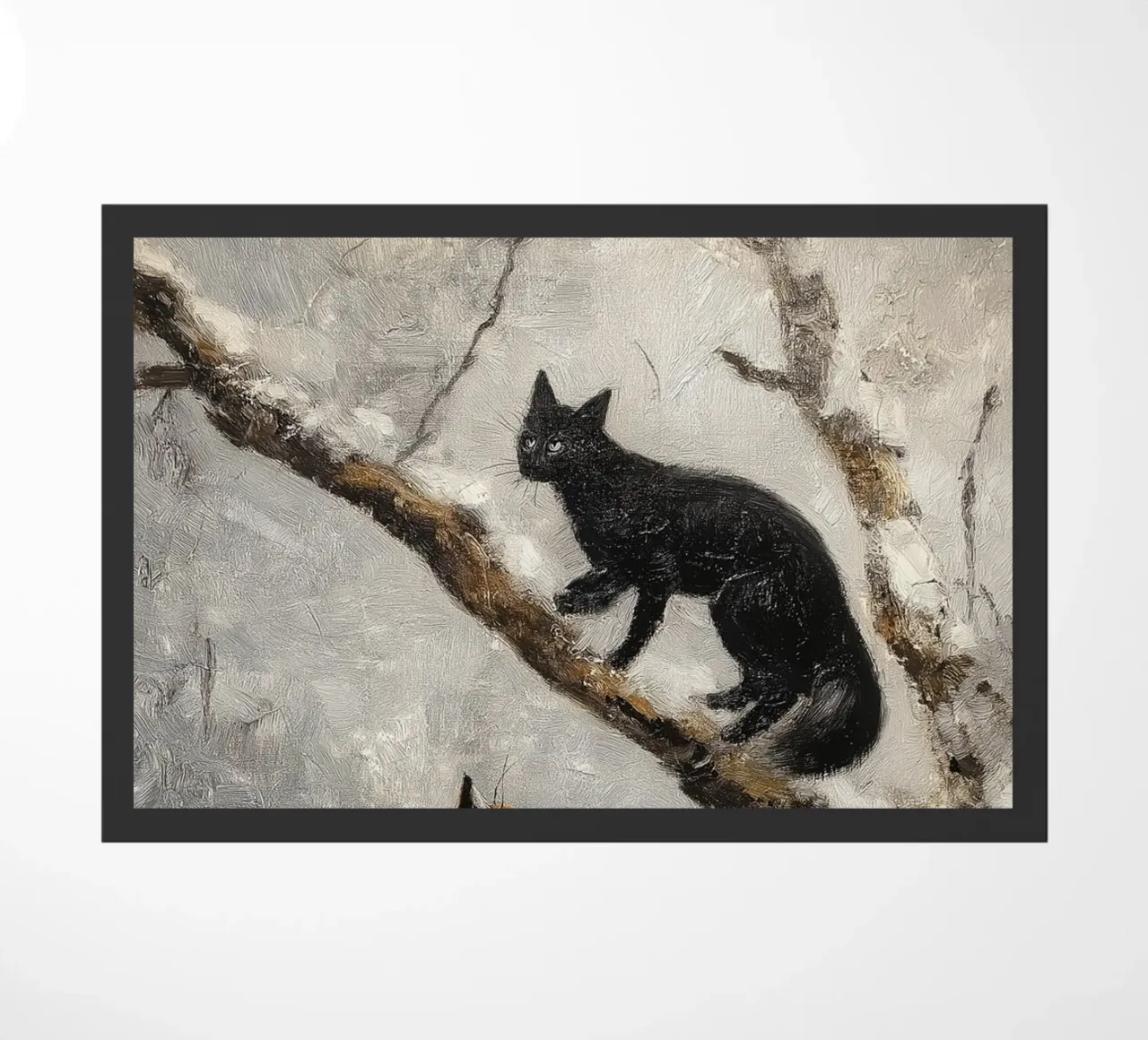 Volpe rossa e gatto nero nella foresta invernale innevata zerbino da Cozy Vibes