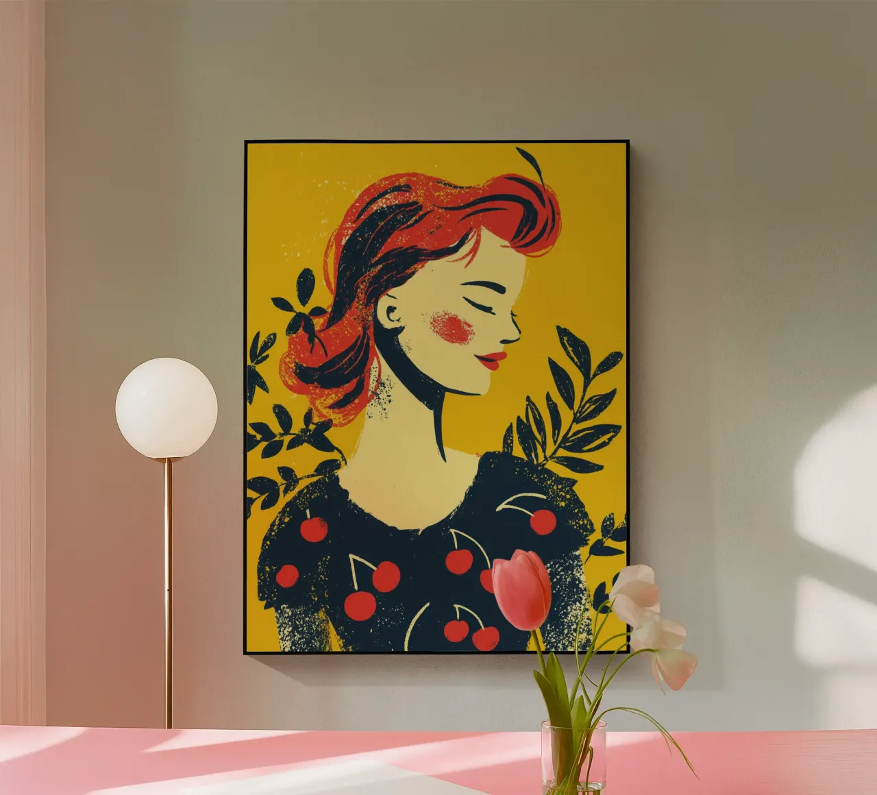 Kirsche | Retro Siebdruck Nostalgie Acryl-Glas von Autofocus