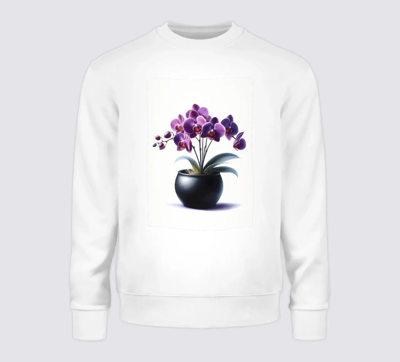 Una singola orchidea viola in un vaso di ceramica nera opaca felpa da Bloom And Brush
