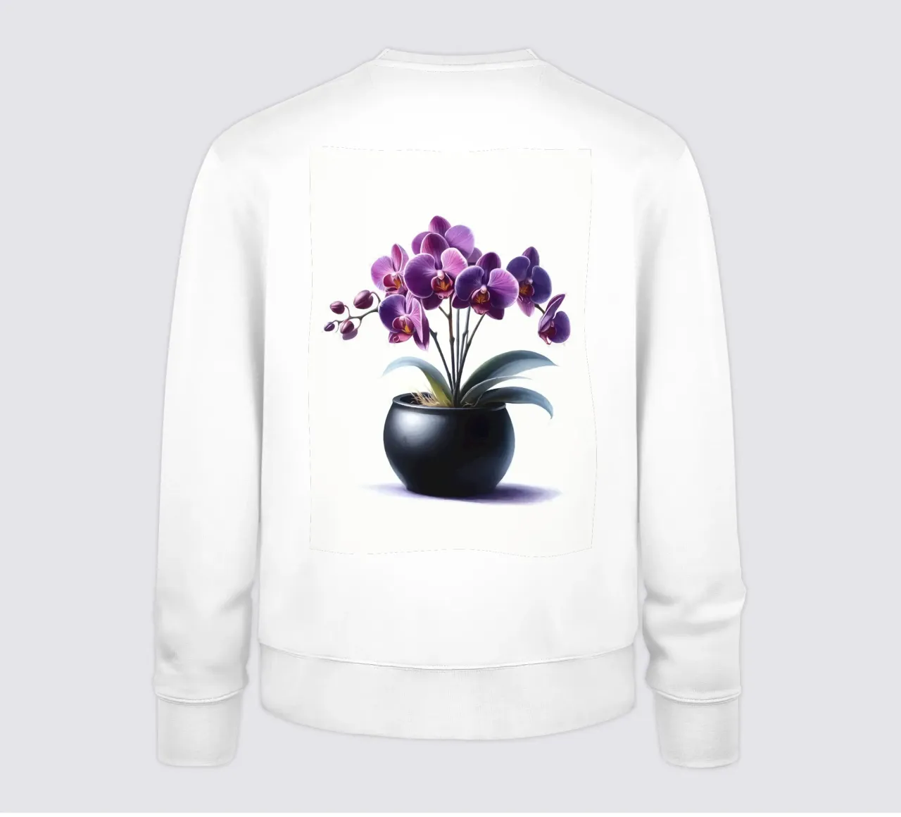 Una singola orchidea viola in un vaso di ceramica nera opaca felpa da Bloom And Brush