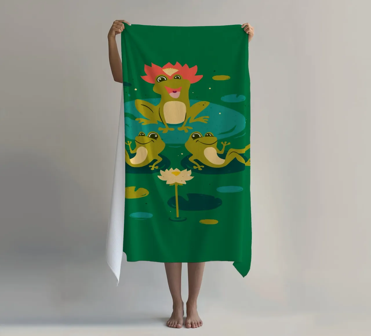 King Froggo and Waterlilies beach towel by klossisch