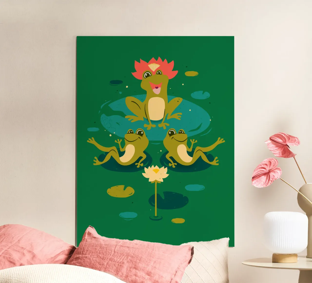 King Froggo and Waterlilies poster con telaio in legno da klossisch