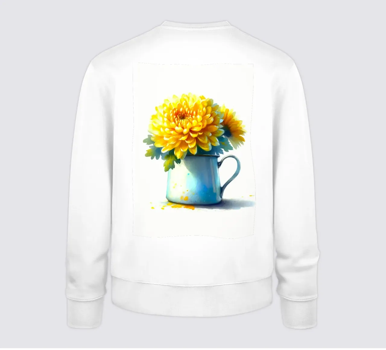 Un singolo crisantemo giallo in una brocca in smalto blu felpa da Bloom And Brush