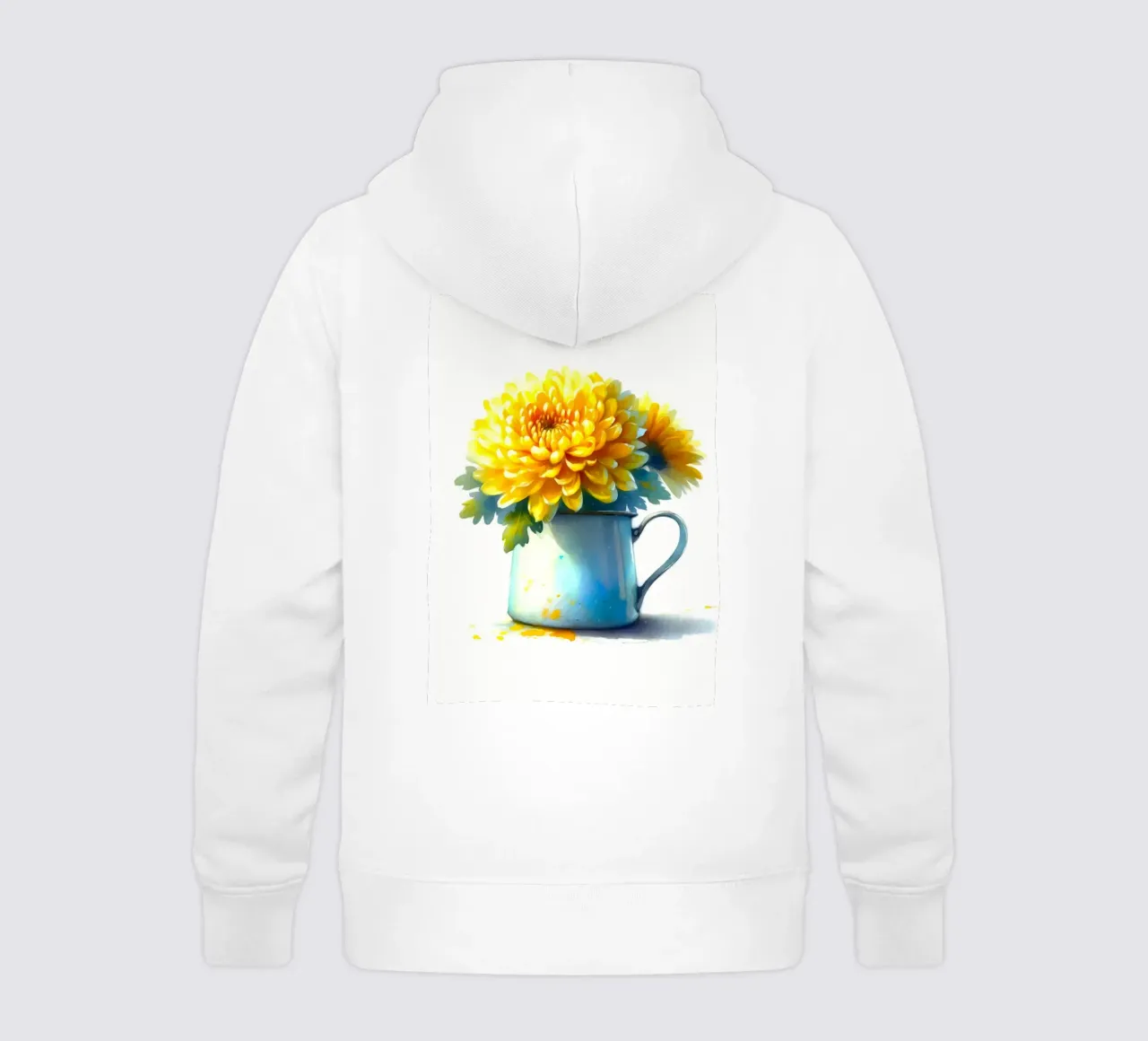 Un singolo crisantemo giallo in una brocca in smalto blu felpa bambino con cappuccio da Bloom And Brush