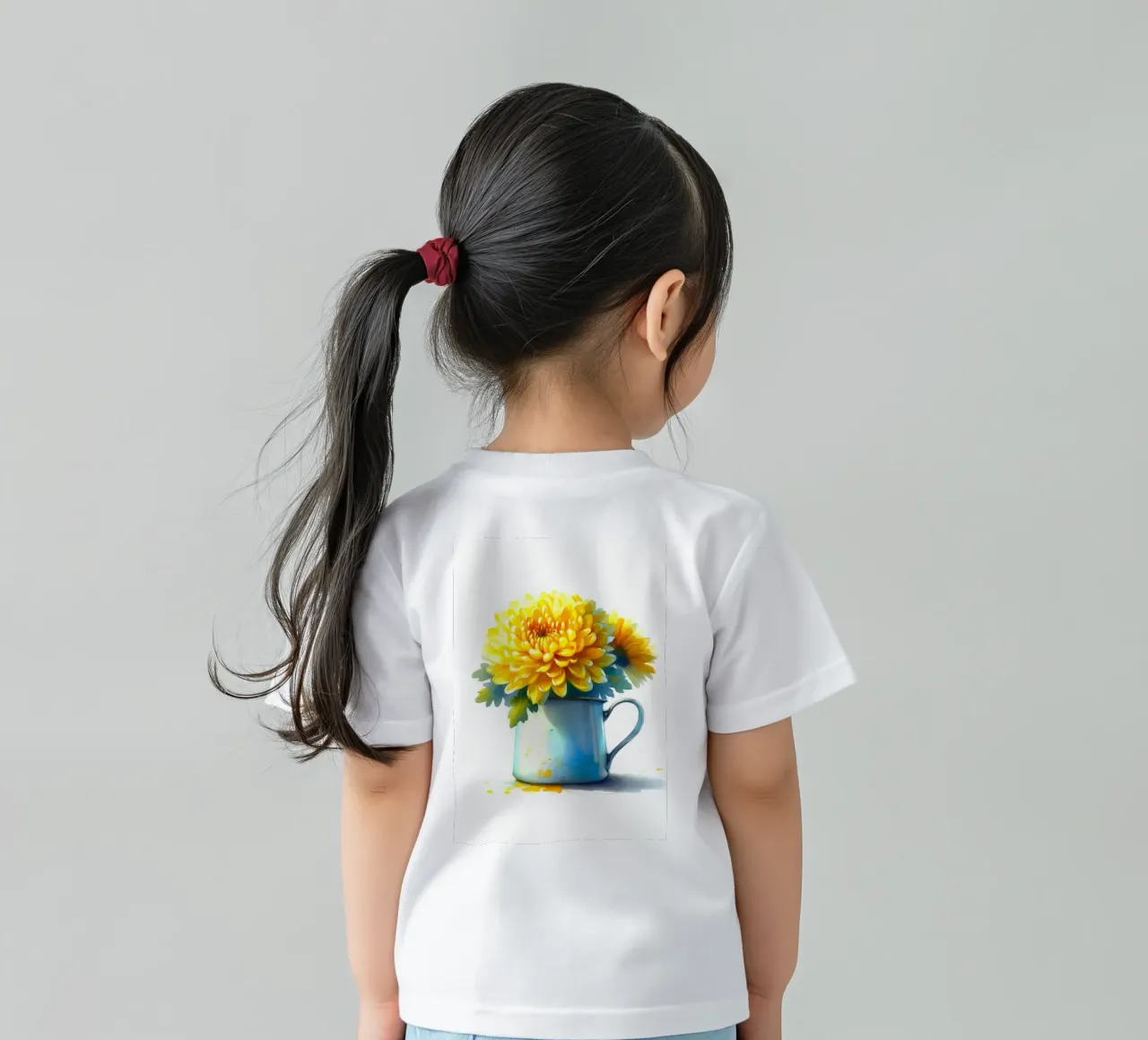 Un seul chrysanthème jaune dans un pichet en émail bleu t-shirt enfant de Bloom And Brush