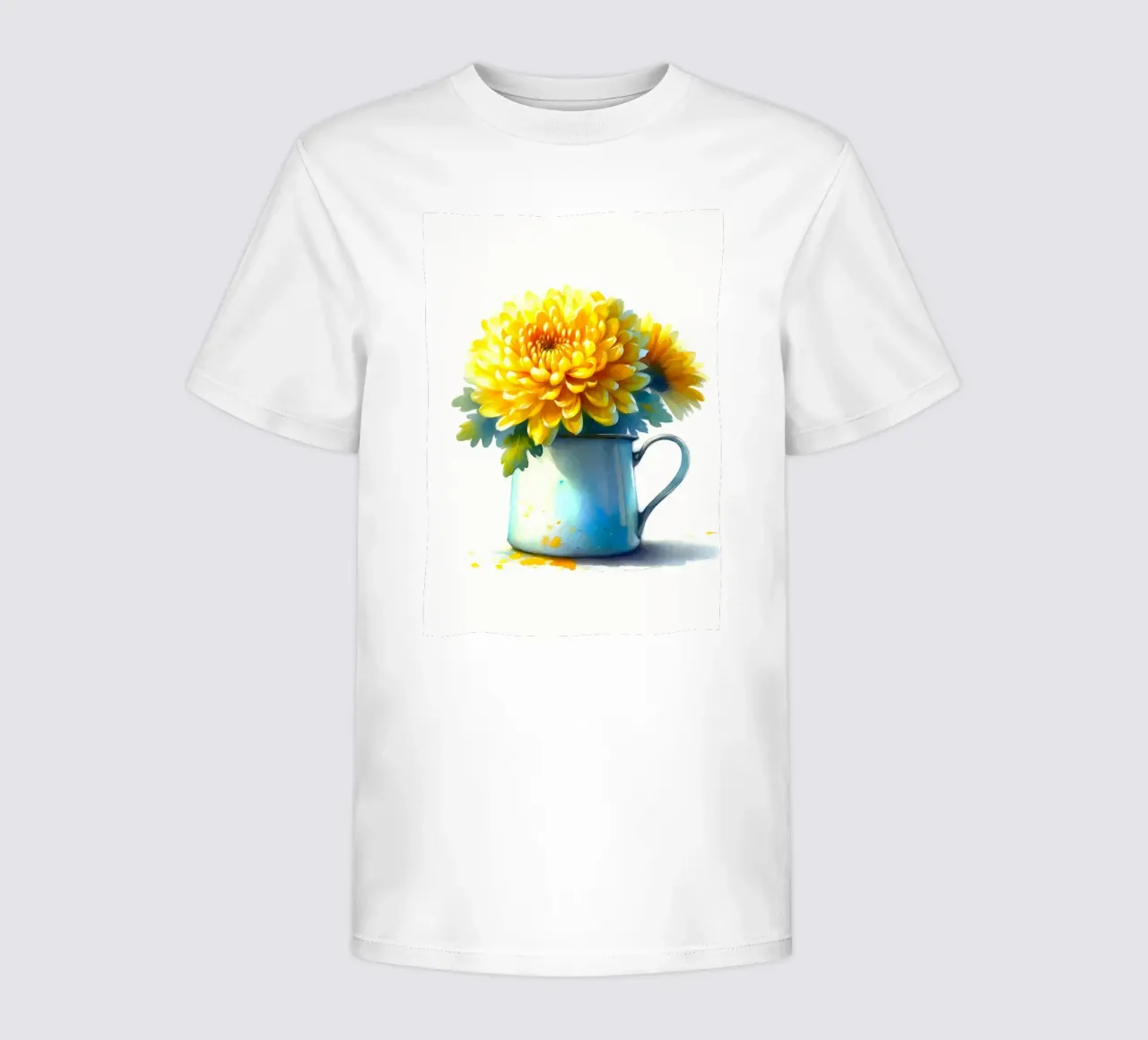 Un seul chrysanthème jaune dans un pichet en émail bleu t-shirt enfant de Bloom And Brush