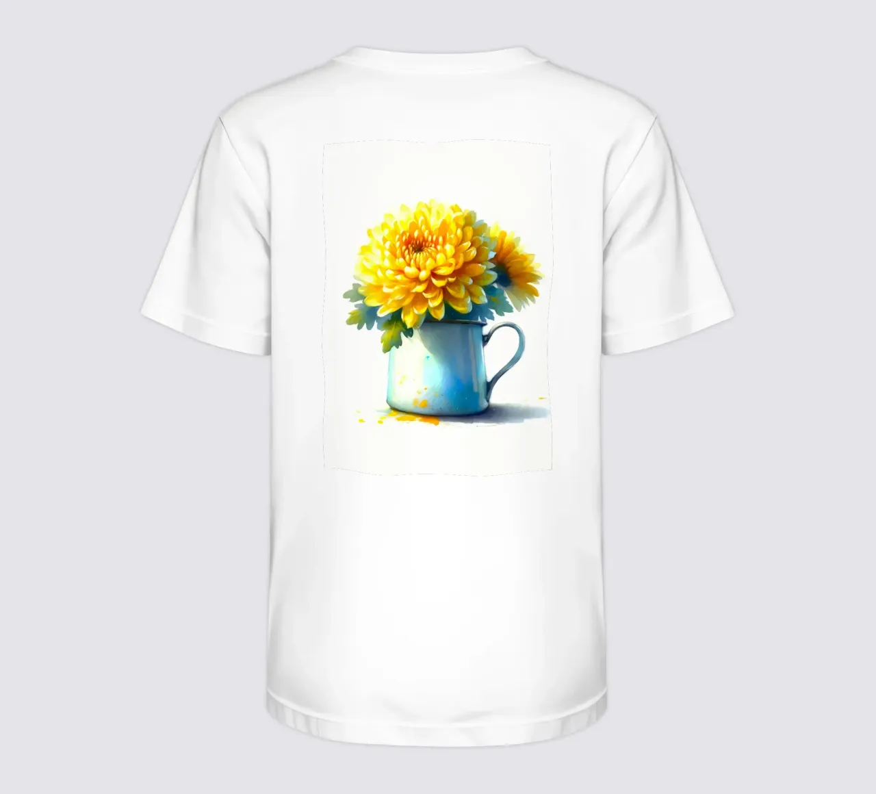 Un seul chrysanthème jaune dans un pichet en émail bleu t-shirt enfant de Bloom And Brush