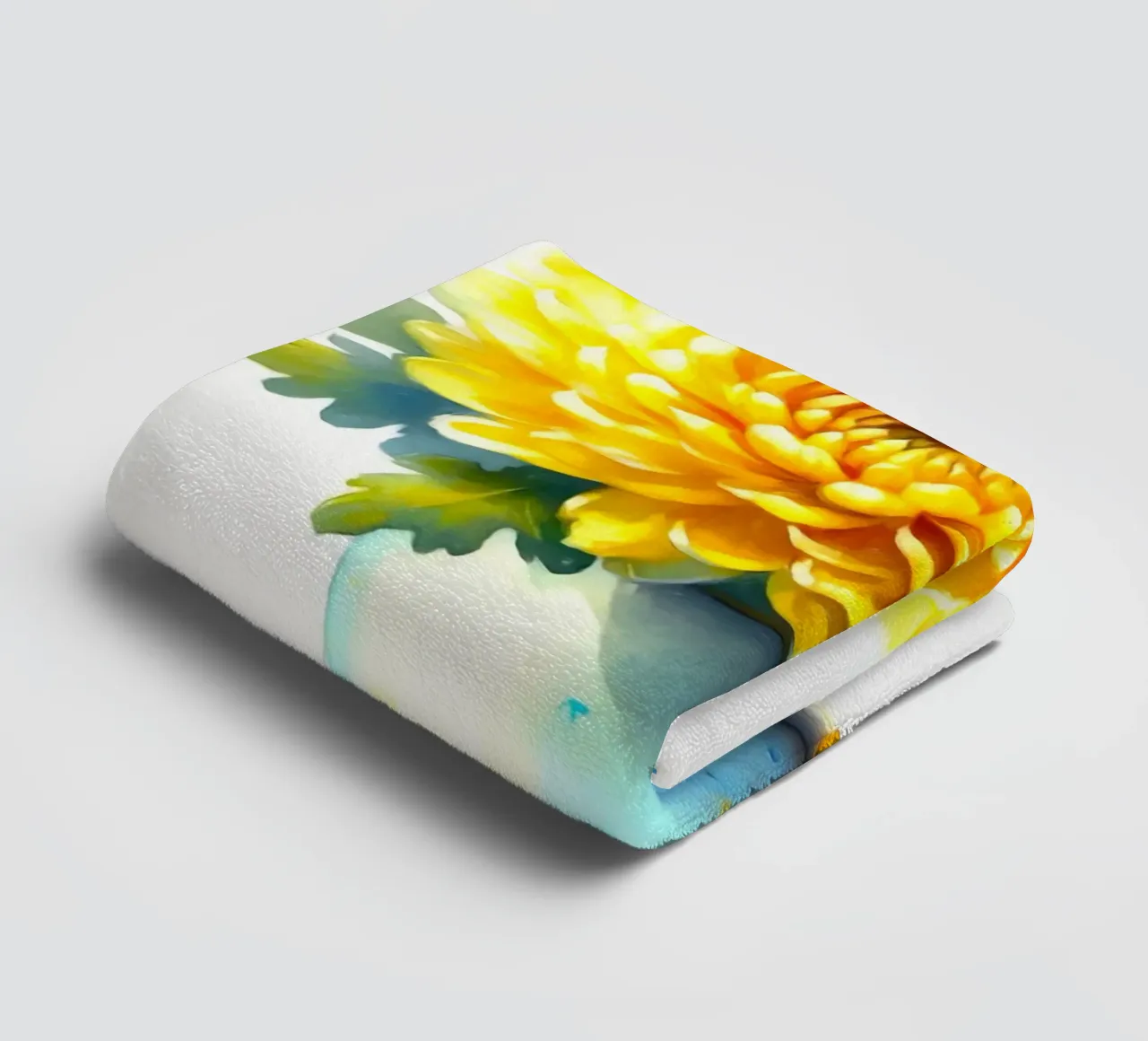 Un singolo crisantemo giallo in una brocca in smalto blu asciugamano da bagno da Bloom And Brush